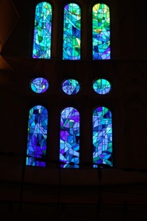 Stained glass window at the Basílica i Temple Expiatori de la Sagrada Família