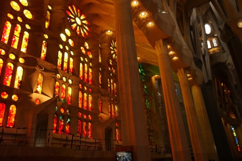 Stained glass window at the Basílica i Temple Expiatori de la Sagrada Família