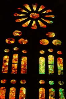 Stained glass window at the Basílica i Temple Expiatori de la Sagrada Família