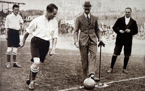 Prince Albert kicking off a football match