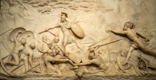 Marble relief depicting Julius Caesar invading Britain by John Deare