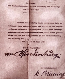 Decree signed by Hindenburg and Brüning calling for the dissolution of parliament