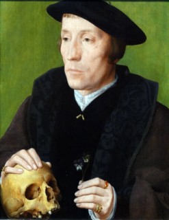 A Man with Pansies and a Skull' by an van Scorel