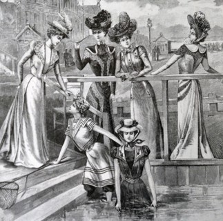 Engravings depicting scenes from Stockholm's swimming and siminrättning