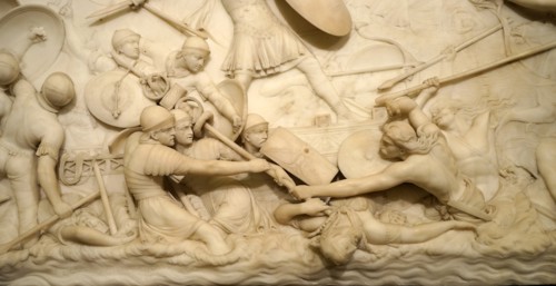 Marble relief depicting Julius Caesar invading Britain by John Deare
