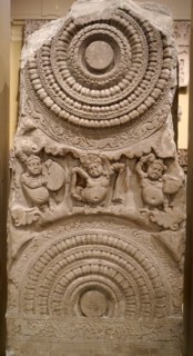 Railing depicting lotuses and dancing dwarfs