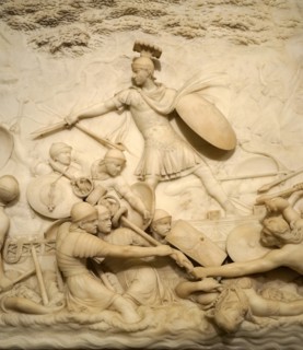 Marble relief depicting Julius Caesar invading Britain by John Deare