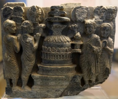 Stone carving of a stupa from Pakistan