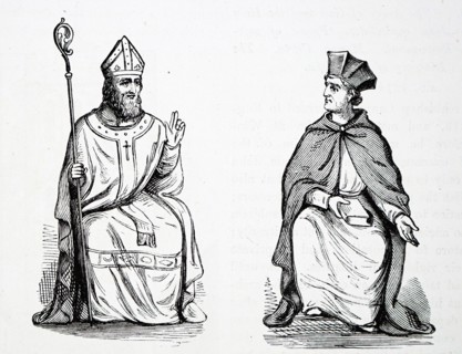 Engraving of a medieval Archbishop and Cardinal