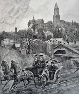 Print depicting Edward VII and Alexandra of Denmark riding in a carriage