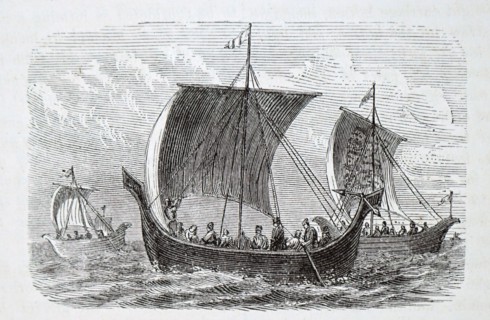 Engraving depicting English ships sailing