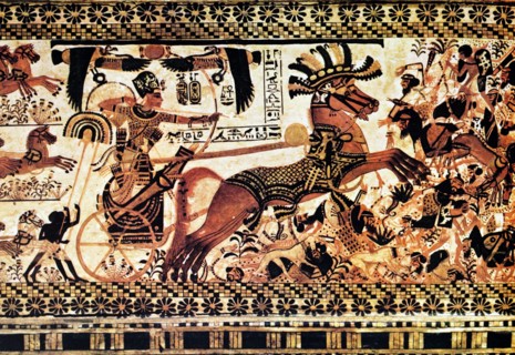 Egyptian tomb wall a battle scene