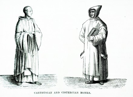 Engraving of a Carthusian and Cistercian Monks