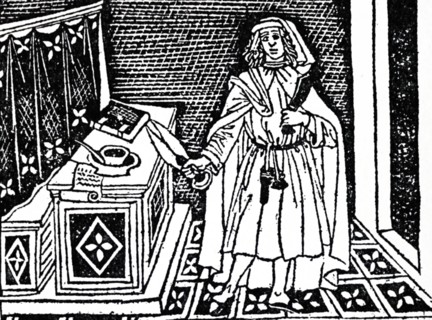 Woodblock print depicting a Florentine male holding sheep shears