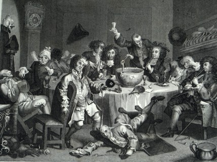 Engraved scene of a midnight conversation during the 19th Century