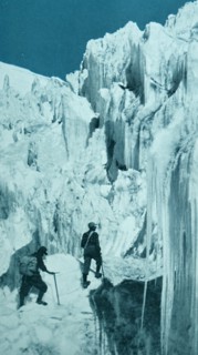 Photograph of a party climbing the North Face of Mount Everest