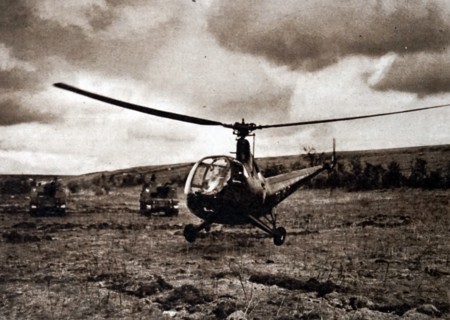 Photograph of a Helicopter landing in a very small area