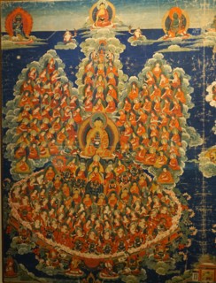 Tibetan Buddhist Thanka depicting the deities and Lamas of the Geluk Order