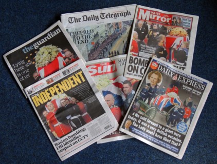 The death of lady Margaret Thatcher, British Prime Minister.