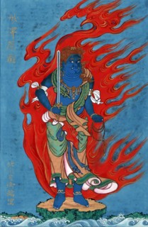 Mythological blue Buddhist or Hindu figure by Kano