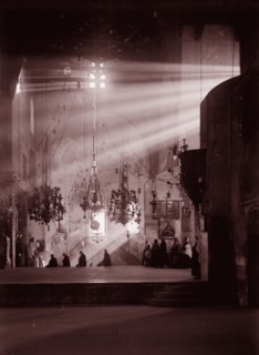 Bethlehem. Church of the Nativity. (Dark interior lit by sun rays) between 1898 and 1946.