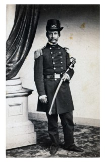 Officer David Hunter, full-length portrait in full military dress, standing, holding sword, facing front 1861.