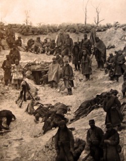 French soldiers takeover a German trench position.