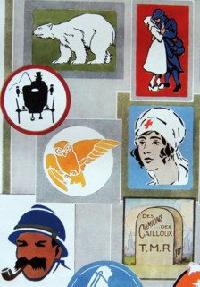 Insignias of various motorised corps belonging to the French army.