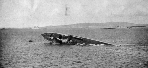 74 ships of the Kaiserliche Marine's High Seas Fleet were interned in Gutter Sound at Scapa Flow.