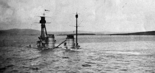 74 ships of the Kaiserliche Marine's High Seas Fleet were interned in Gutter Sound at Scapa Flow.
