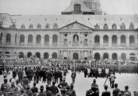 American troops march through the Place de la Concorde in Paris