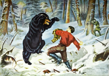 Currier & Ives Illustration. The Life of a Hunter. 'A tight fix'.