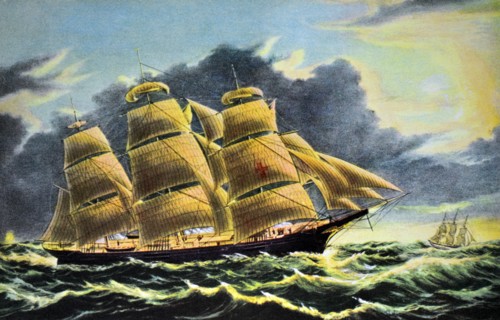Currier & Ives Illustration. Clipper Ship 'Dreadnought' off Tuskar Light