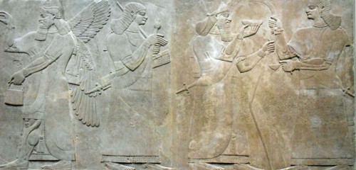 relief depicting a king and eunuch attendant