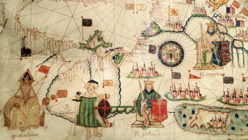 King of Hungary depicted in Jacopo Russo Map of the world 16th century circa 1528