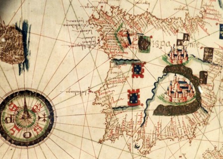 Spain and Portugal depicted in Jacopo Russo Map of the world 16th century circa 1528