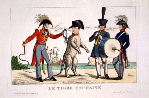 Le tigre enchainé 1815. Cartoon showing Napoleon I as a tiger in chains