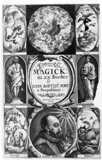 Title page and frontispiece to 'Natural magick by Giambattista della Porta