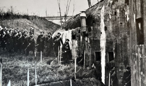 British Scottish, soldiers enter a bunker within the Maginot Line, France 1940