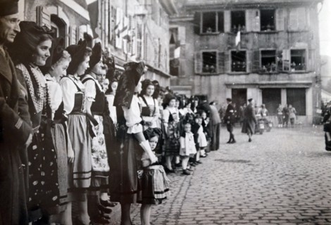signs celebrations marking the liberation of Alsace Lorraine 1944