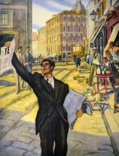 Spanish civil war: fascist Falange FE Newsletter, issued by a street seller in Madrid