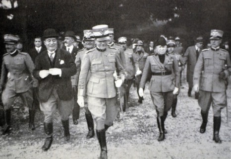 Rome -Mussolini, Minister of War, and the Joint Chief of Staff General Badoglio