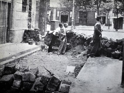 Street barricades in Barcelona during the Spanish Civil War 1937