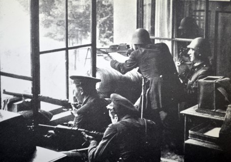 republican soldiers fire from a building during the Spanish civil war, Barcelona 1937