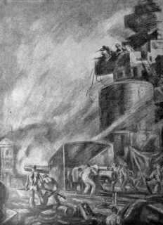 Spanish Civil War: republican naval ship fires cannon against nationalst forces