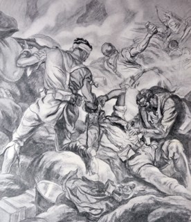 Spanish civil war: hand to hand fighting at the Shrine of Our Lady of Cabeza, 1937.