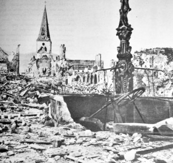WWII: ruins of bomb and artillery damaged buildings