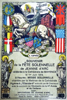 Souvenir postcard marking a commemoration of Joan of Arc in Mainz cathedral