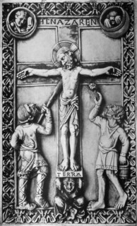 Detailed engraving depicting the Crucifixion of Jesus Christ