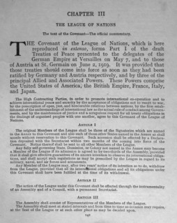 The Covenant of the League of Nations was the charter of the League of Nations. 1919